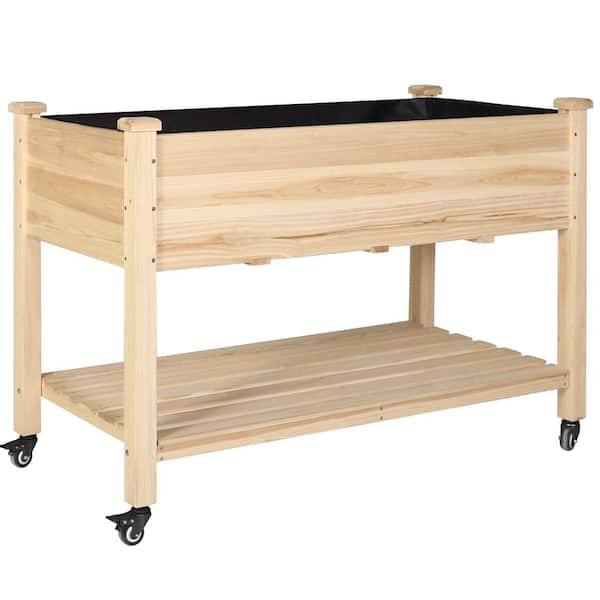 VEIKOUS 48 in. x 24 in. x 33 in. Cedar Wood Raised Garden Bed with Lockable Wheels, Liner