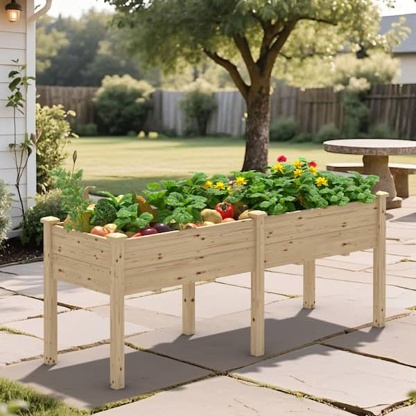 VEIKOUS 72 in. L x 23 in. W x 30 in. H Cedar Wood Raised Garden Bed Elevated Planter Box with 2-Planting Areas, Wood Color
