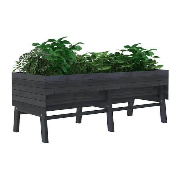 VEIKOUS 71 in. L x 31 in. W Large Cedar Wood Raised Garden Bed Outdoor with Legs and Liner, Dark Gray