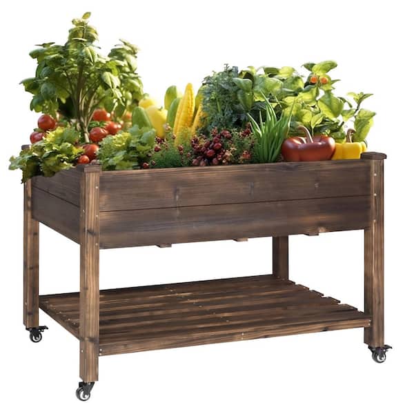 VEIKOUS 48 in. x 24 in. x 33 in. Cedar Carbonized Raised Garden Bed with Lockable Wheels and Liner