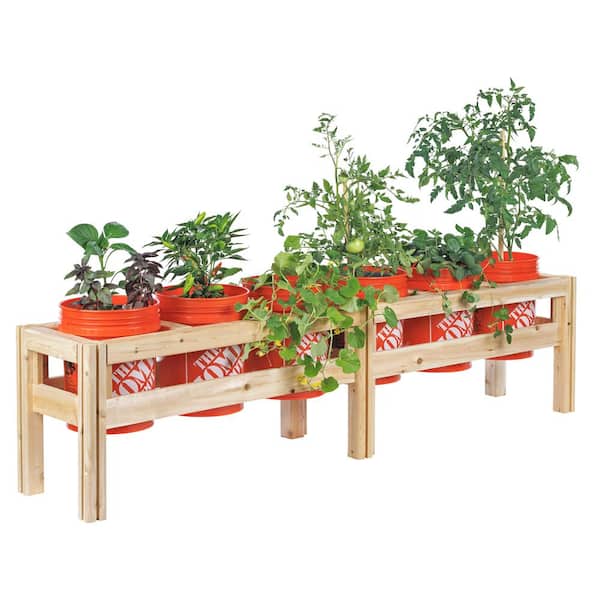 Greenes Fence 6-Bucket Natural Wood Cedar Elevated Garden Raised Bed Frame (84 in. L x 16 in. W x 20 in. H)
