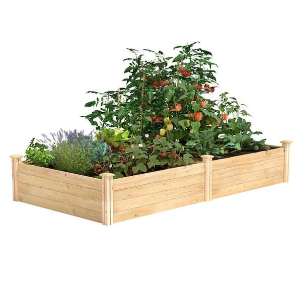 Greenes Fence Premium Sanded Natural Cedar Wooden Rectangle Raised Garden Bed 3/4 in. Thick Boards (96 in. L x 48 in. W x 14 in. H)