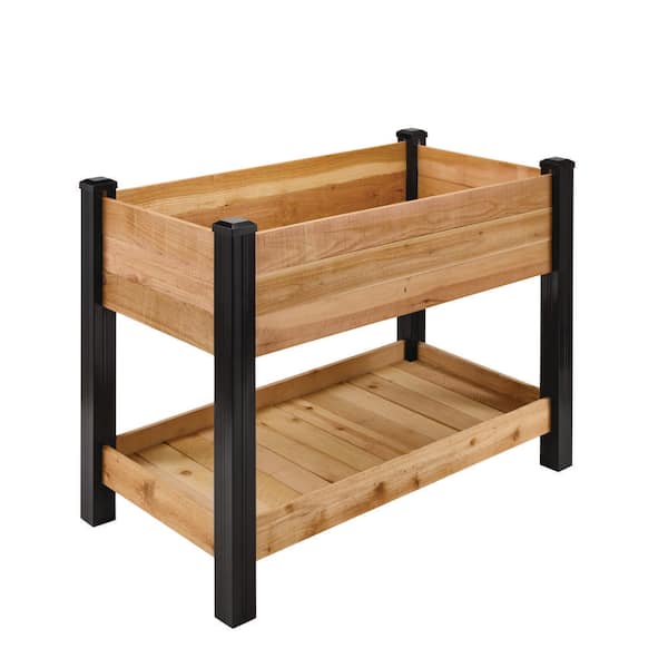 Vigoro Cedar Wood Elevated Raised Garden Bed with Shelf and Vinyl Legs (45.5 in. L x 24 in. W x 32 in. H)