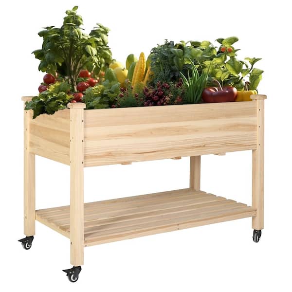 VEIKOUS 47 in. L x 23 in. W x 33 in. H Cedar Wood Raised Garden Bed with 4 Swivel Wheels and Liner, Natural