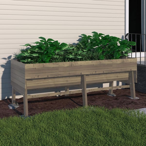VEIKOUS 71 in. W x 31 in. D x 29 in. H Oversized Cedar Wooden Raised Garden Bed with Liner, Mocha Brown