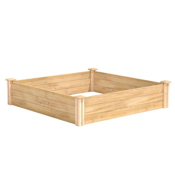 Greenes Fence Classic Unsanded Cedar Wood Square Raised Garden Bed with 1/2 in. Thick Boards (48 in. L x 48 in. W x 10.5 in. H)