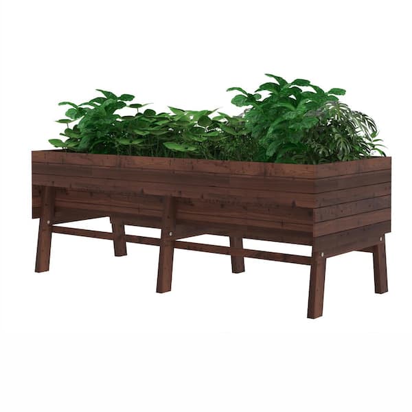 VEIKOUS 71 in. L x 31 in. W Large Cedar Wood Raised Garden Bed Outdoor with Legs and Liner, Carbonized