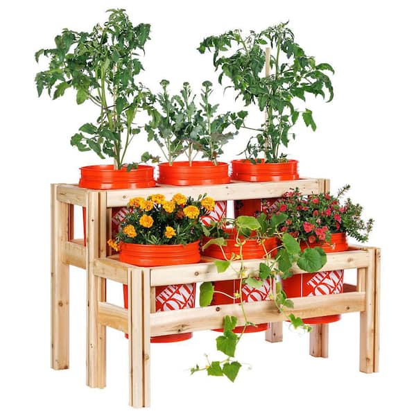 Greenes Fence 6-Bucket Natural Wood Two Tiered Cedar Elevated Garden Raised Bed Frame (43 in. L x 30 in. W x 30 in. H)