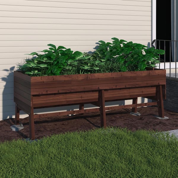 VEIKOUS 70.8 in. W x 31 in. D x 29 in. H Oversized Cedar Wooden Raised Garden Bed with Liner, Carbonized