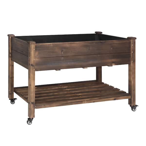 VEIKOUS 48 in. L x 24 in. W x 33 in. H Cedar Wood Raised Garden Bed with 4 Swivel Wheels and Liner, Carbonized Color
