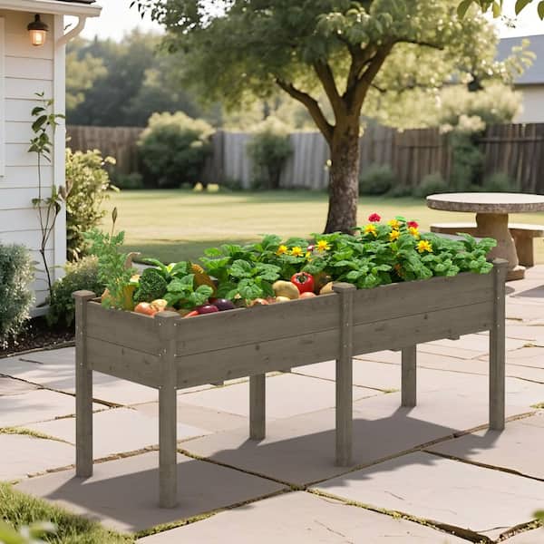 VEIKOUS 72 in. L x 23 in. W x 30 in. H Cedar Wood Raised Garden Bed Elevated Planter Box with 2-Planting Areas, Brown