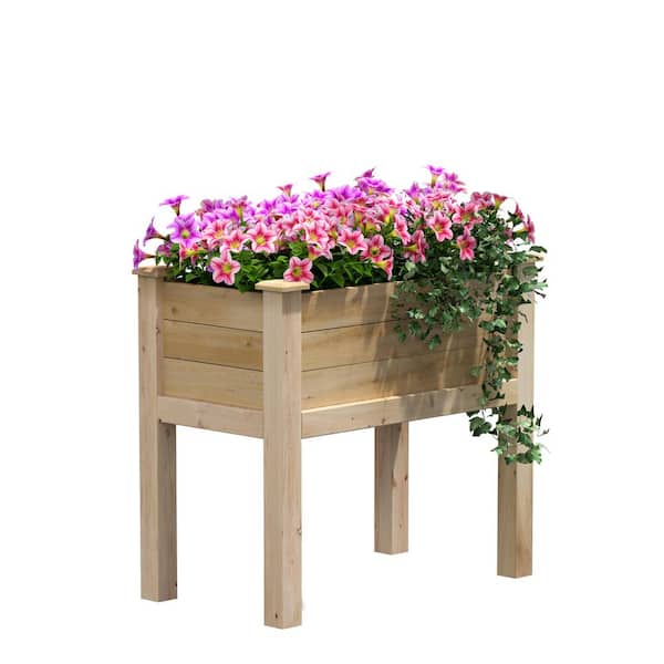Greenes Fence Original Natural Wood Cedar Rectangle Elevated Garden Raised Bed with Legs (32 in. L x 16 in. W x 9.6 in. H)
