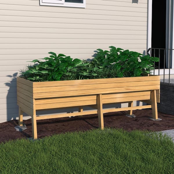 VEIKOUS 71 in. W x 31 in. L x 29 in. H Oversized Cedar Wood Raised Garden Bed with Liner, Natural