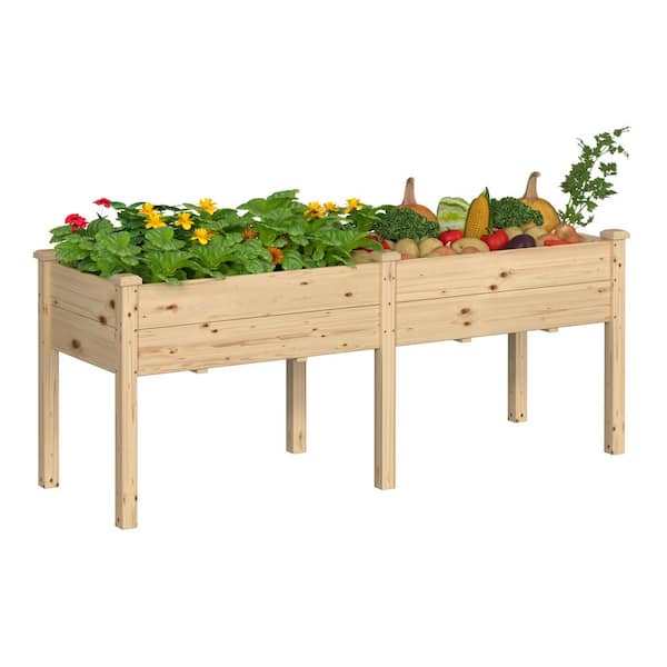VEIKOUS 72 in. L x 23 in. W x 30 in. H Cedar Wood Raised Garden Bed Elevated Planter Box with 2-Planting Areas, Wood Color
