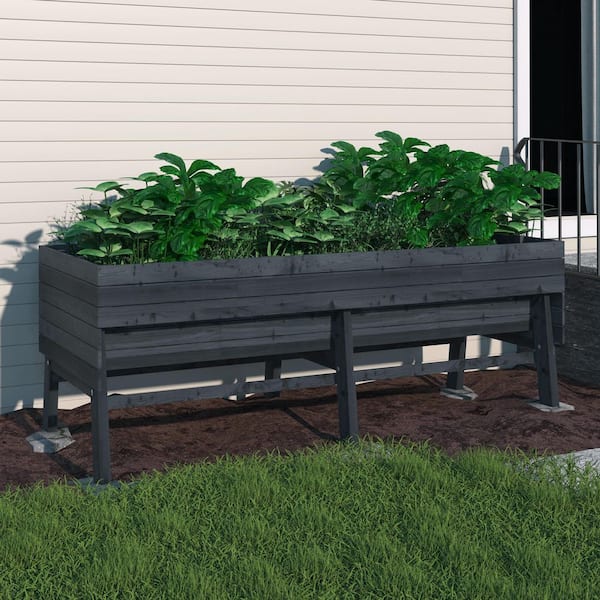 VEIKOUS 70.8 in. W x 31 in. D x 29 in. H Oversized Cedar Wooden Raised Garden Bed with Liner, Dark Gray
