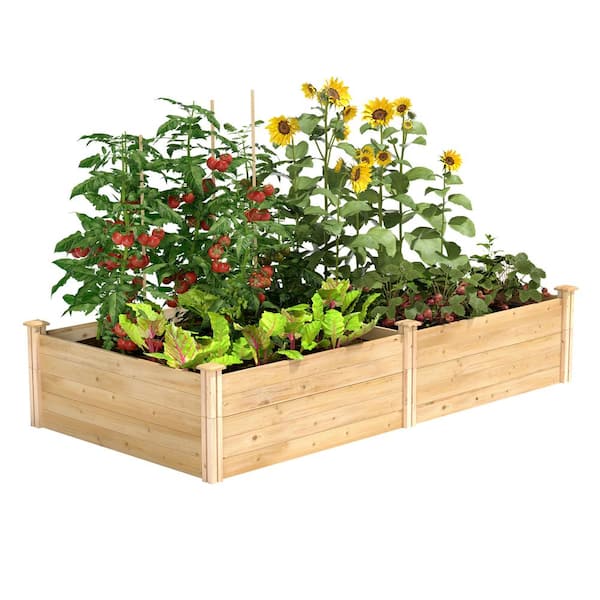 Greenes Fence Premium Sanded Natural Cedar Wooden Rectangle Raised Garden Bed 3/4 in. Thick Boards (96 in. L x 48 in. W x 17.5 in. H)