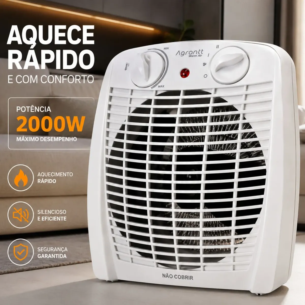 Aquecedor De Ar Elétrico Portátil 1500w Agrantt 110v Ou 220v
