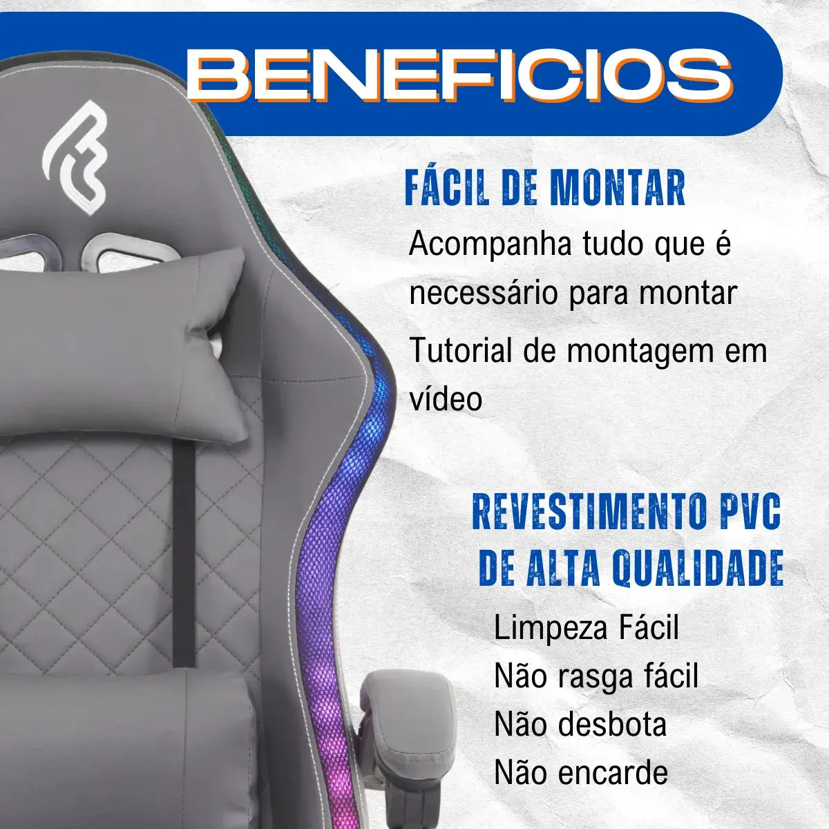 Cadeira Gamer RGB Reclinável até 120kg