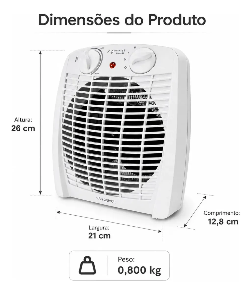 Aquecedor De Ar Elétrico Portátil 1500w Agrantt 110v Ou 220v