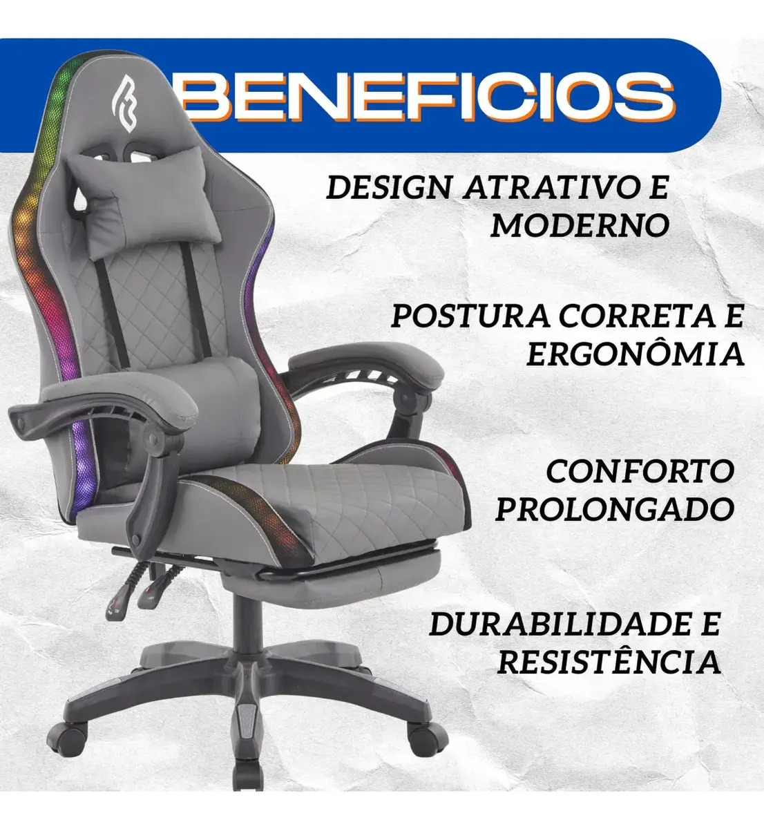 Cadeira Gamer RGB Reclinável até 120kg