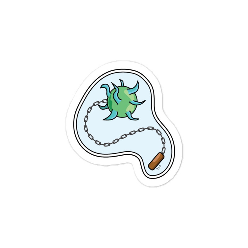 Kiss-cut vinyl decals: Microbial Mace designed by student June Lennox Stone