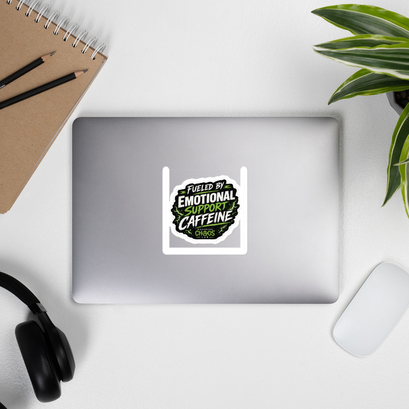 Kiss-cut vinyl decals: Fueled by Emotional Support Caffeine
