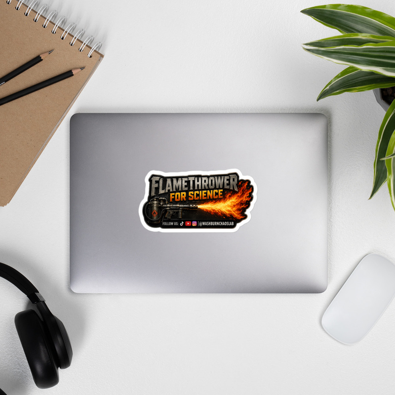 Kiss-cut vinyl decals: Flamethrower for Science
