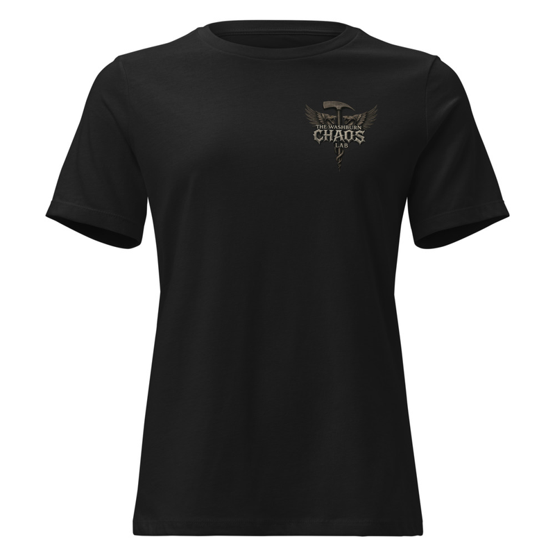 Washburn CHAOS Lab Pocket Logo (on front), Lab Motto (on back) Women's Relaxed T-Shirt