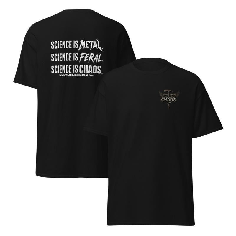 Washburn CHAOS Lab Pocket Logo (on front), Lab Motto (on back) Unisex Classic Tee