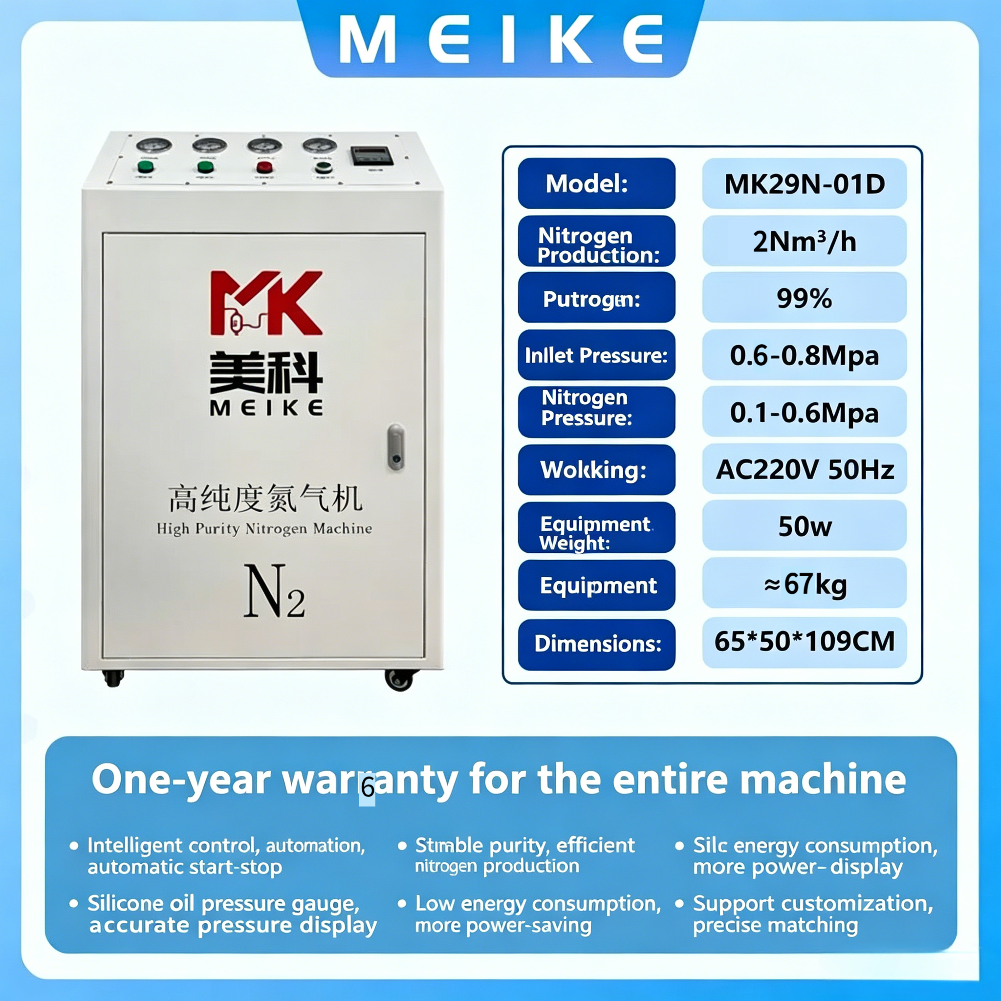 Food-grade integrated nitrogen generator