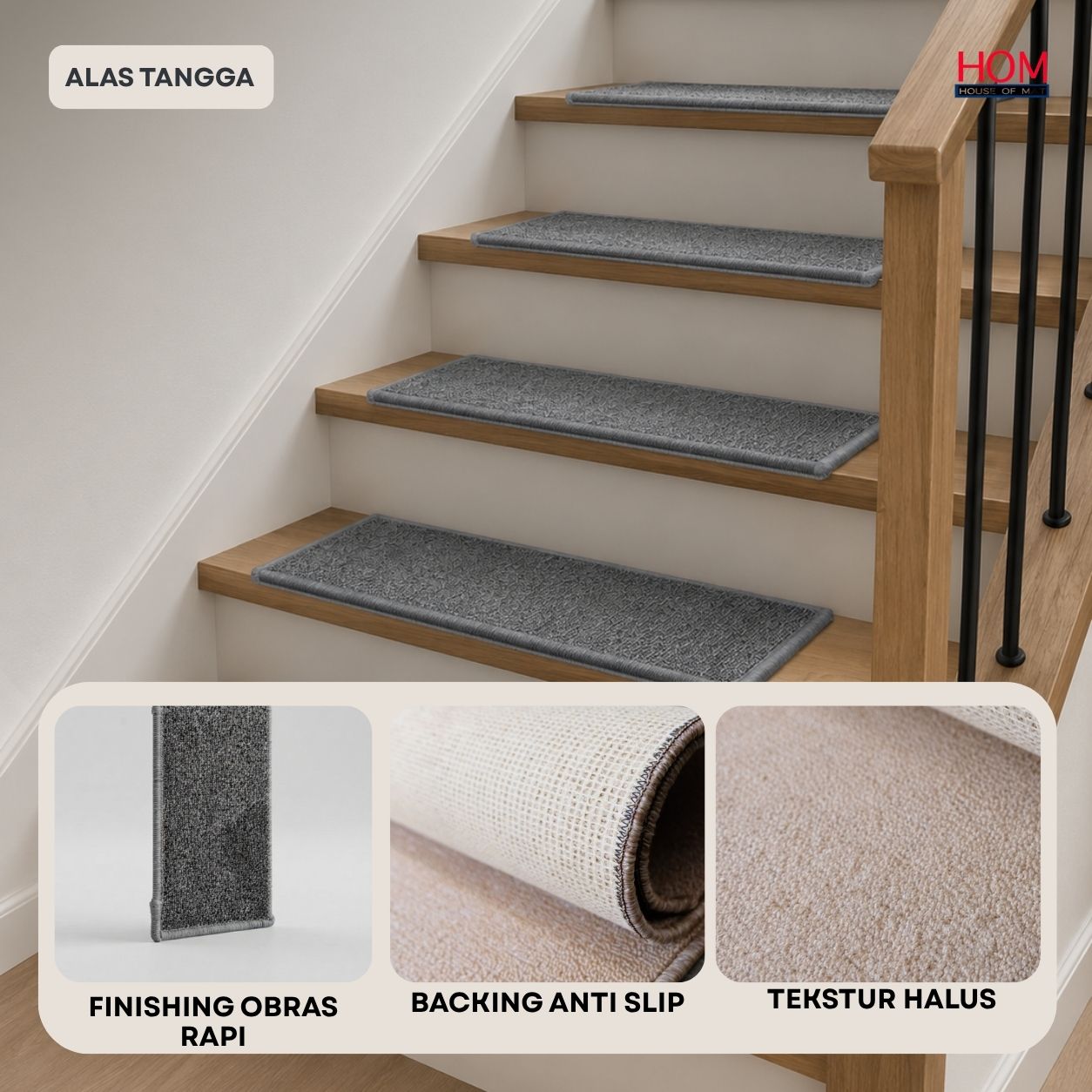 Karpet Alas Tangga Rumah | Anti Slip Siap Pakai
