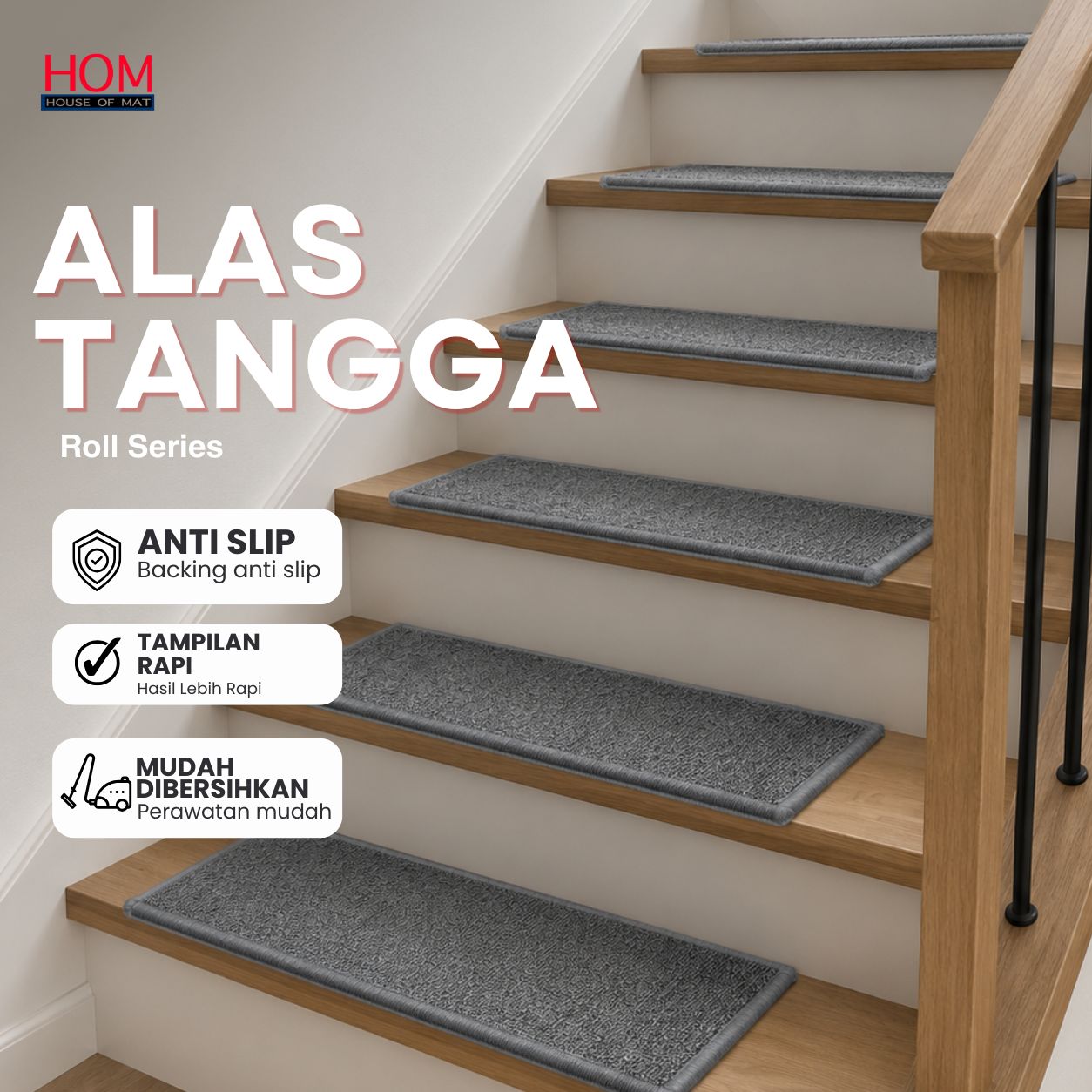 Karpet Alas Tangga Rumah | Anti Slip Siap Pakai