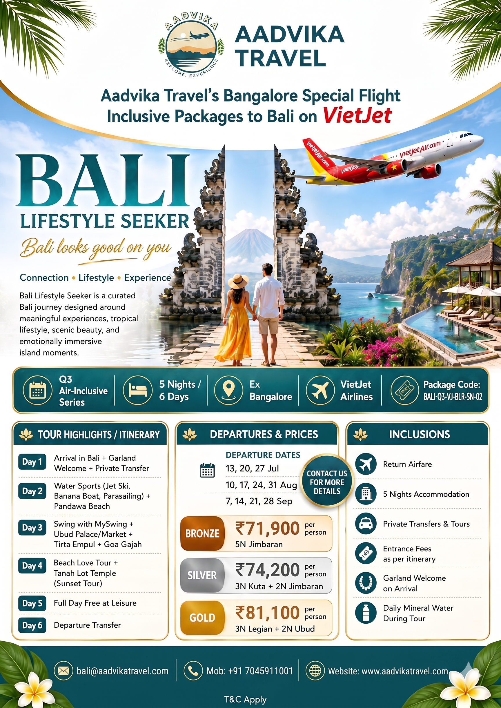BALI 5N - Fixed Dep | Jul-Aug-Sep | Flight Incl | EX BLR