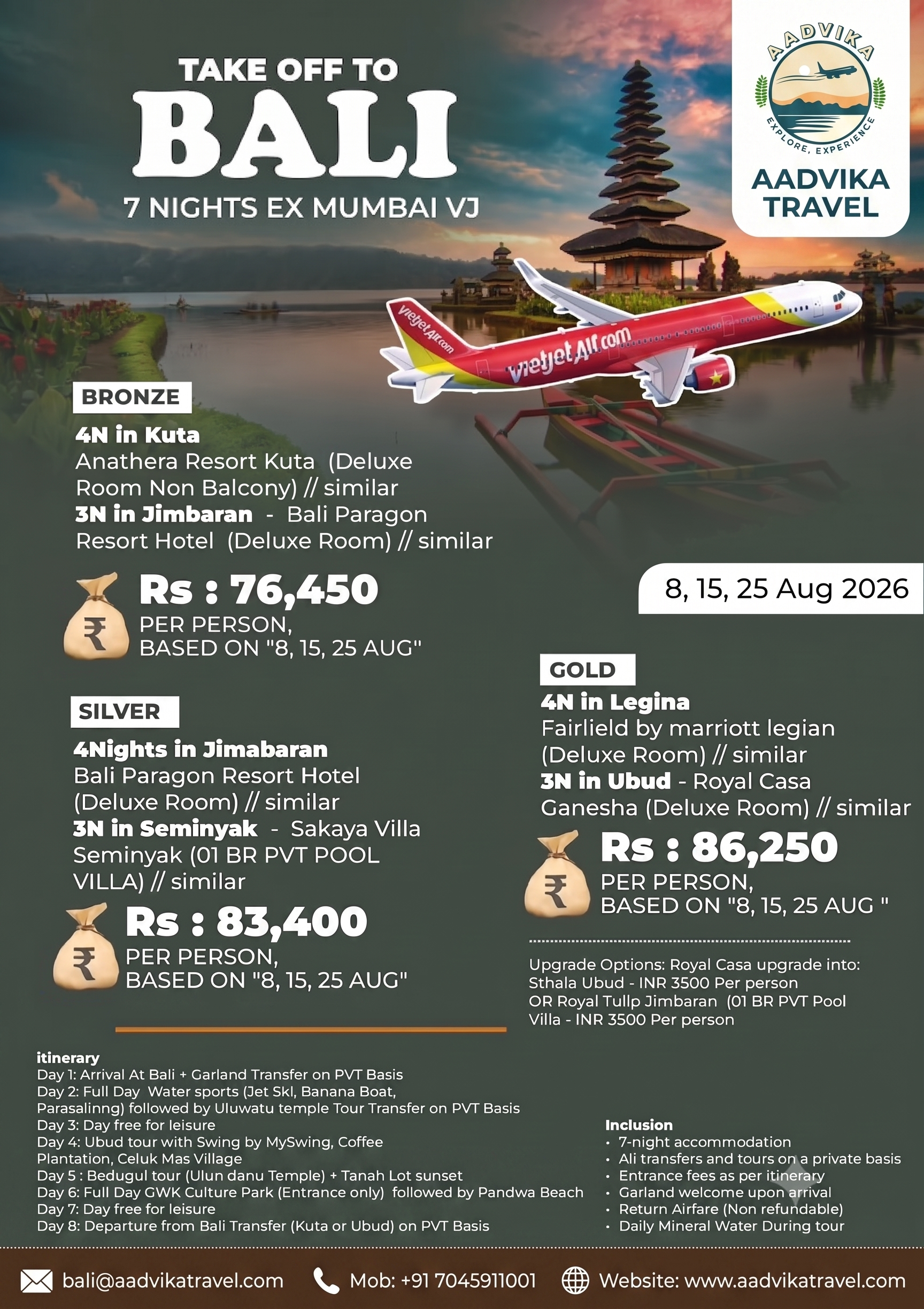 Take Off To Bali - 7 Nights Ex Mumbai Vietjet August Departures
