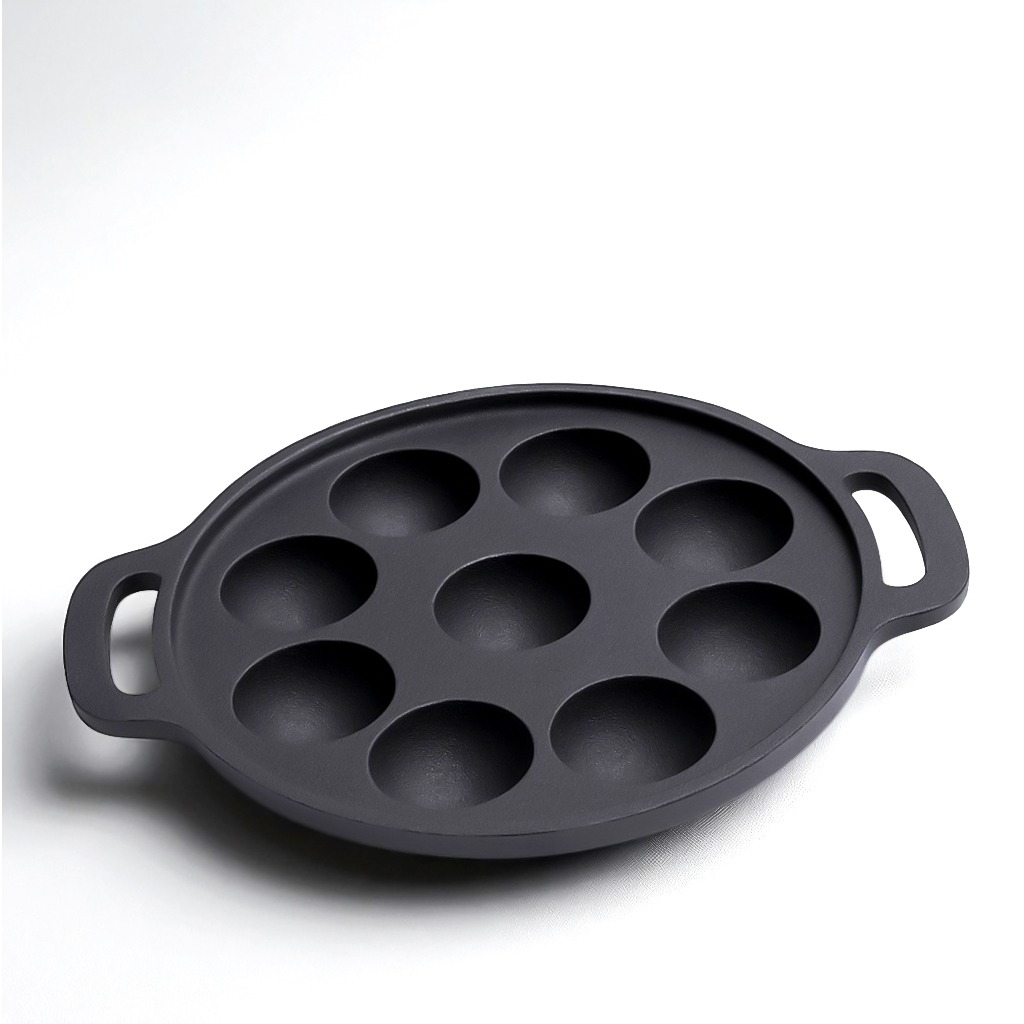 Skuas Non-Stick Appam Pan| Appam Pan with Double Handle | Appam Maker | Litti Pan | Dishwasher Safe| Non-Stick | Gas & Induction Compatible | Chemical Free | Preseasoned