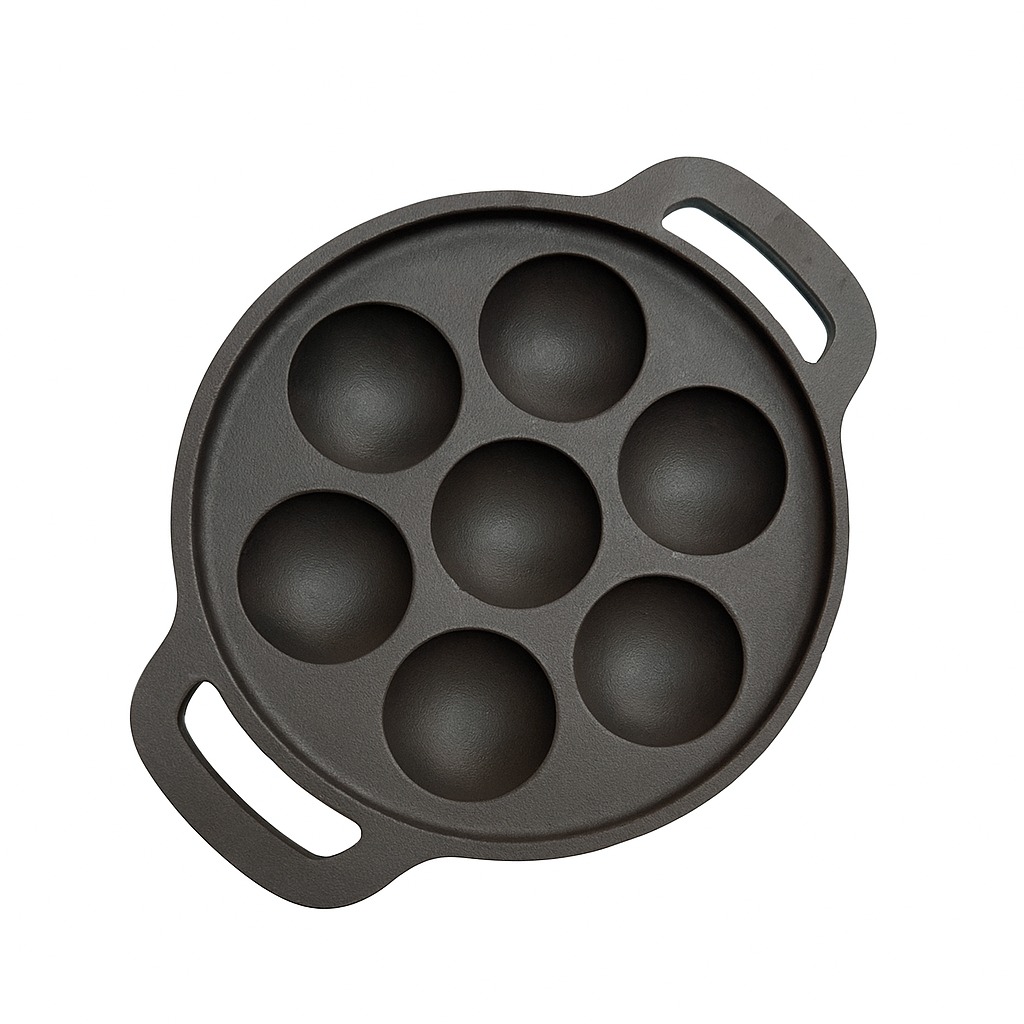 Skuas Non-Stick Appam Pan| Appam Pan with Double Handle | Appam Maker | Litti Pan | Dishwasher Safe| Non-Stick | Gas & Induction Compatible | Chemical Free | Preseasoned