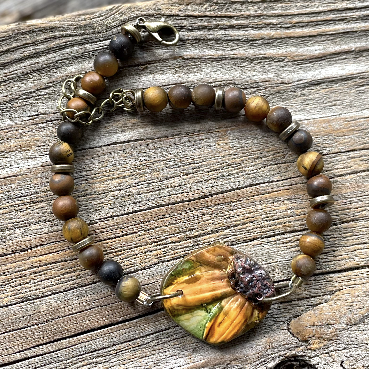 Natural Stone & Polymer Clay Beaded Bracelet