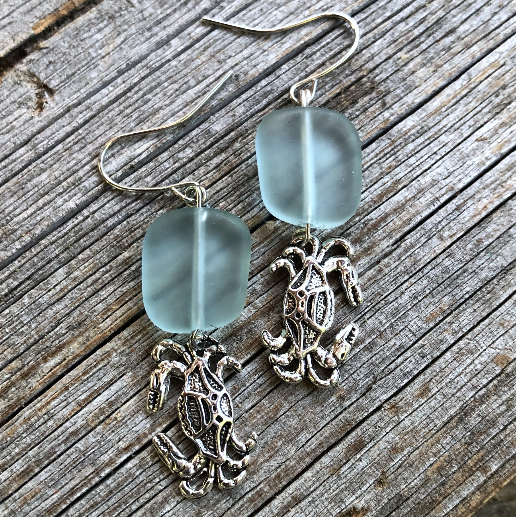 Crab Charm Sea Glass Earrings