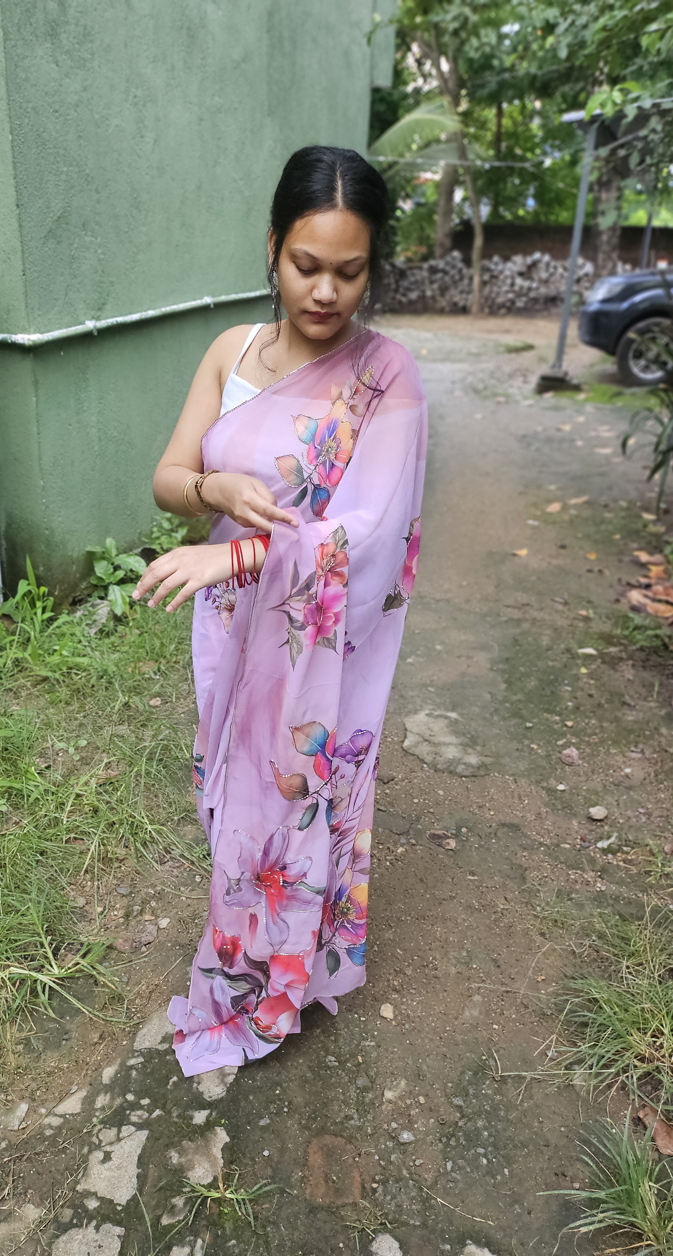Digital Floral Handwork Georgette 