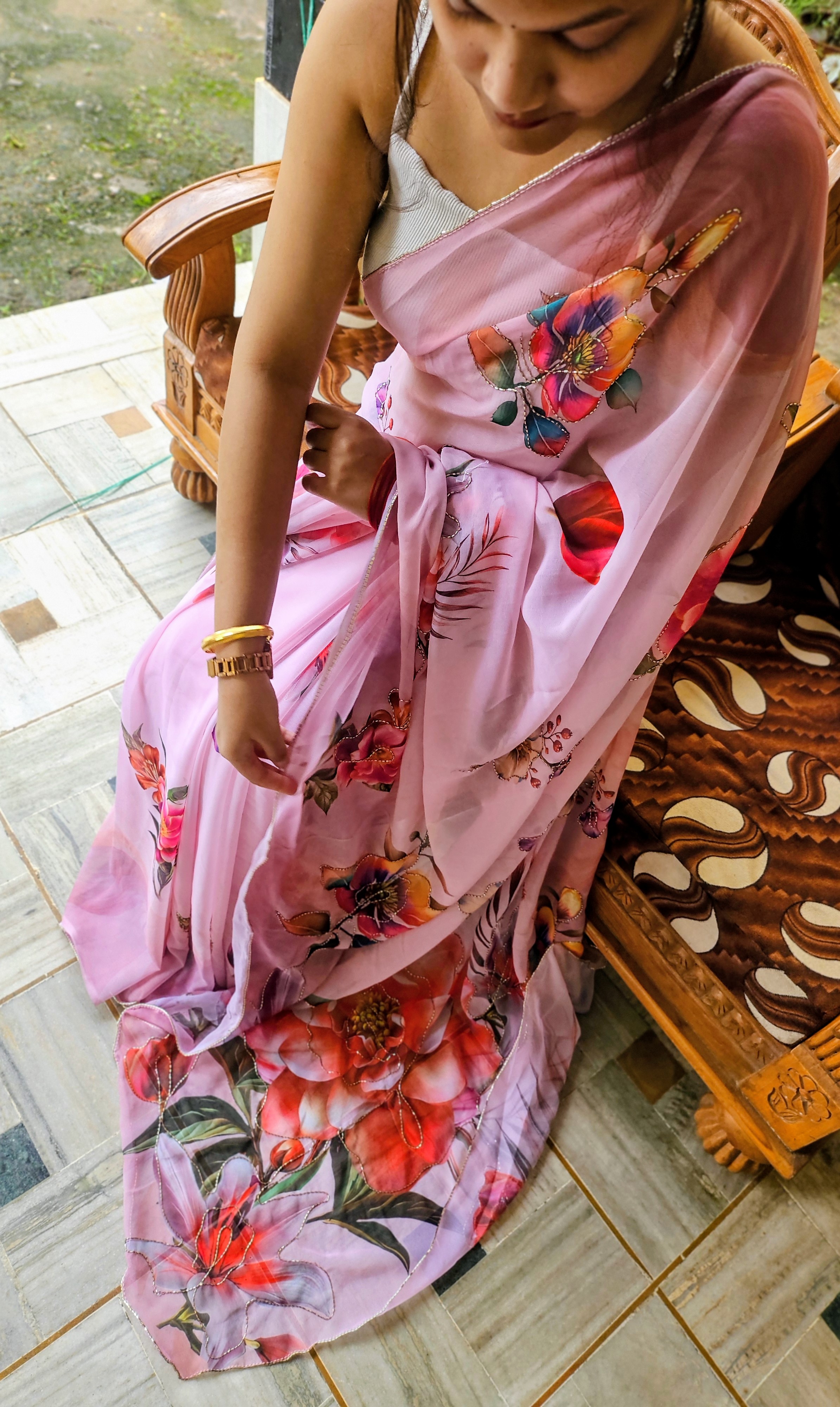 Digital Floral Handwork Georgette 