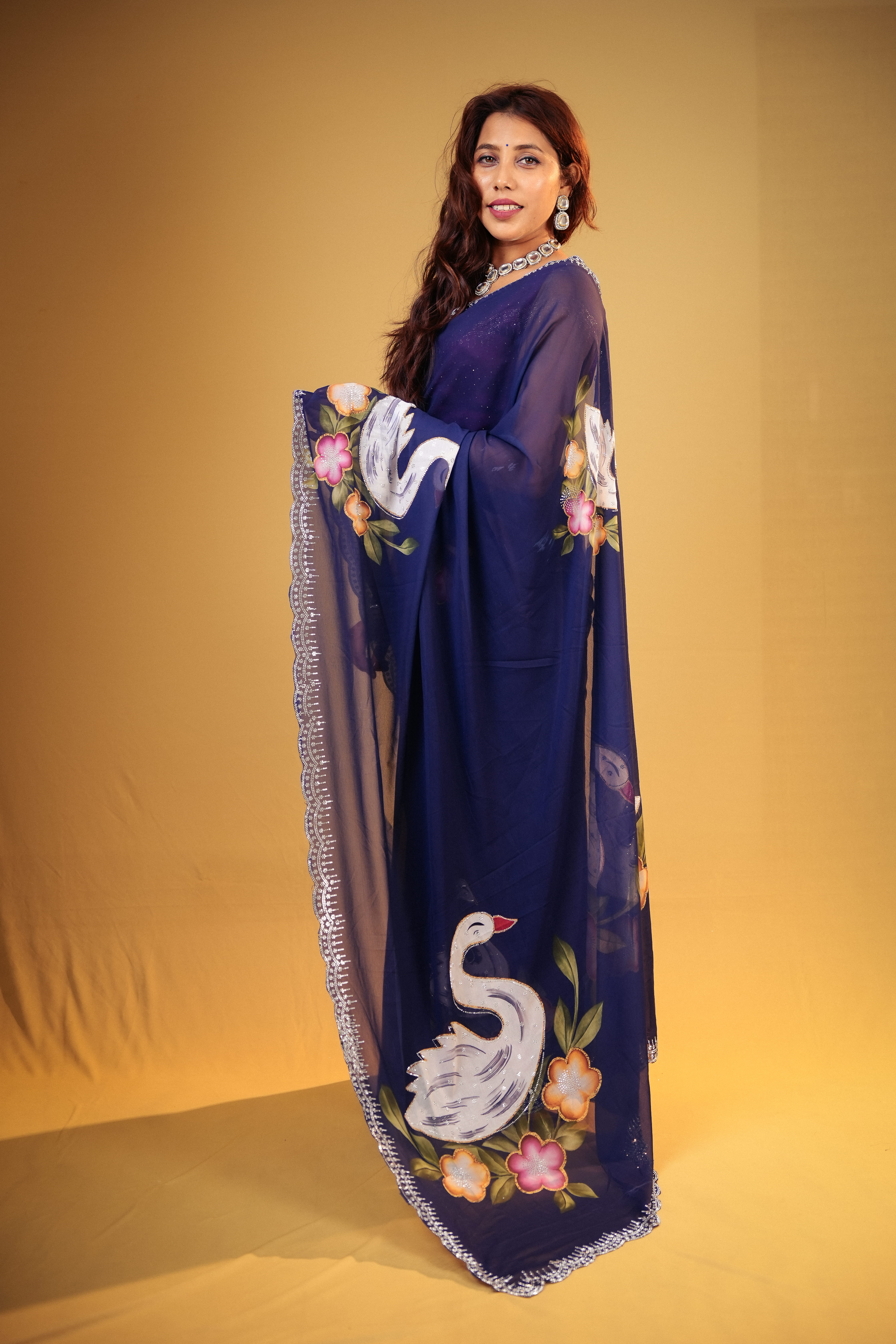 Swan Georgette Digital Handwork Print