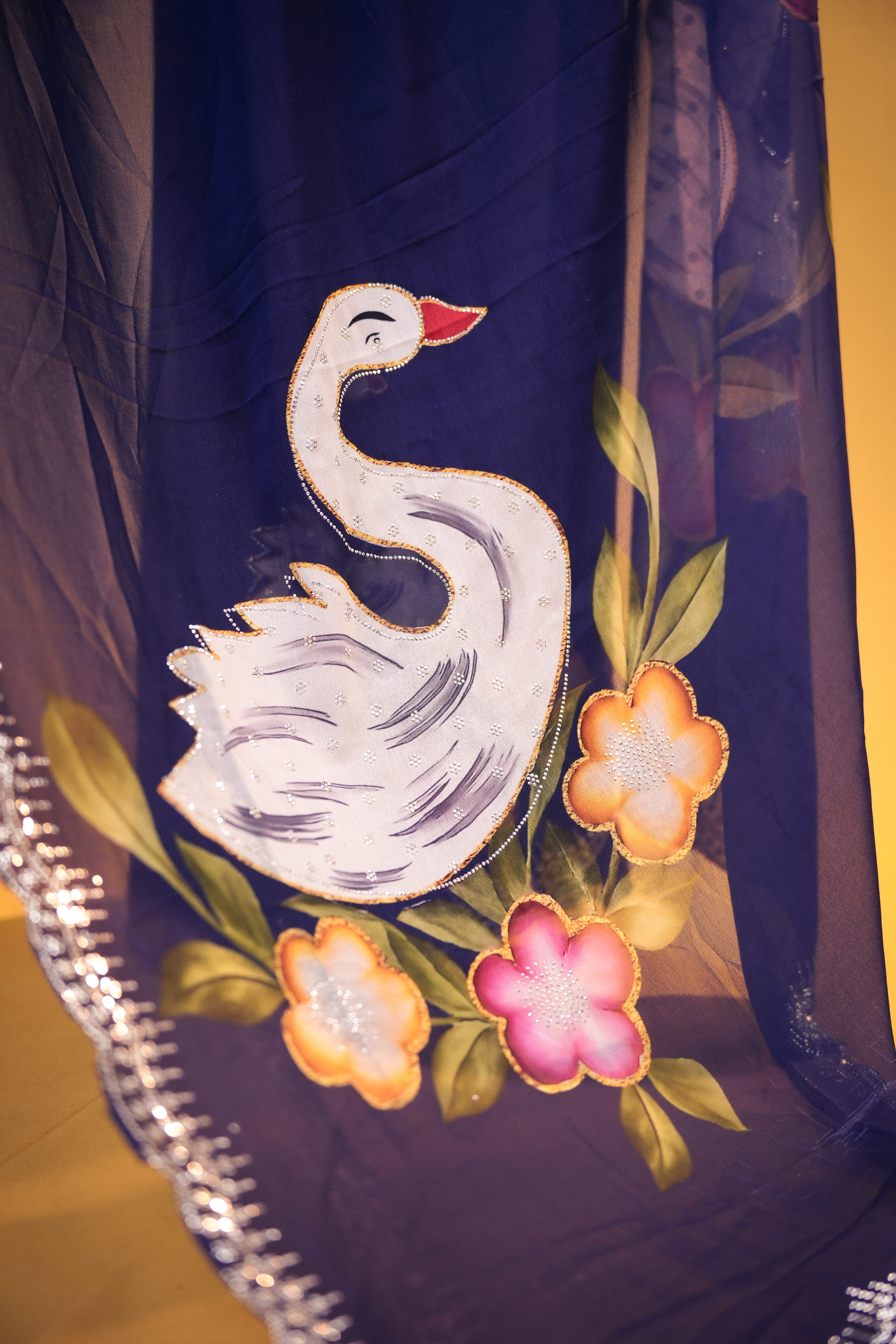 Swan Georgette Digital Handwork Print
