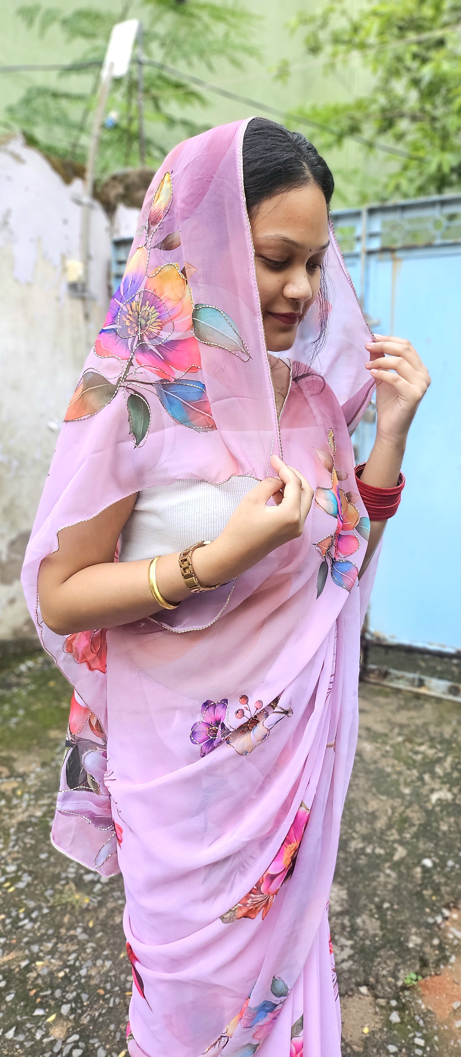 Digital Floral Handwork Georgette 