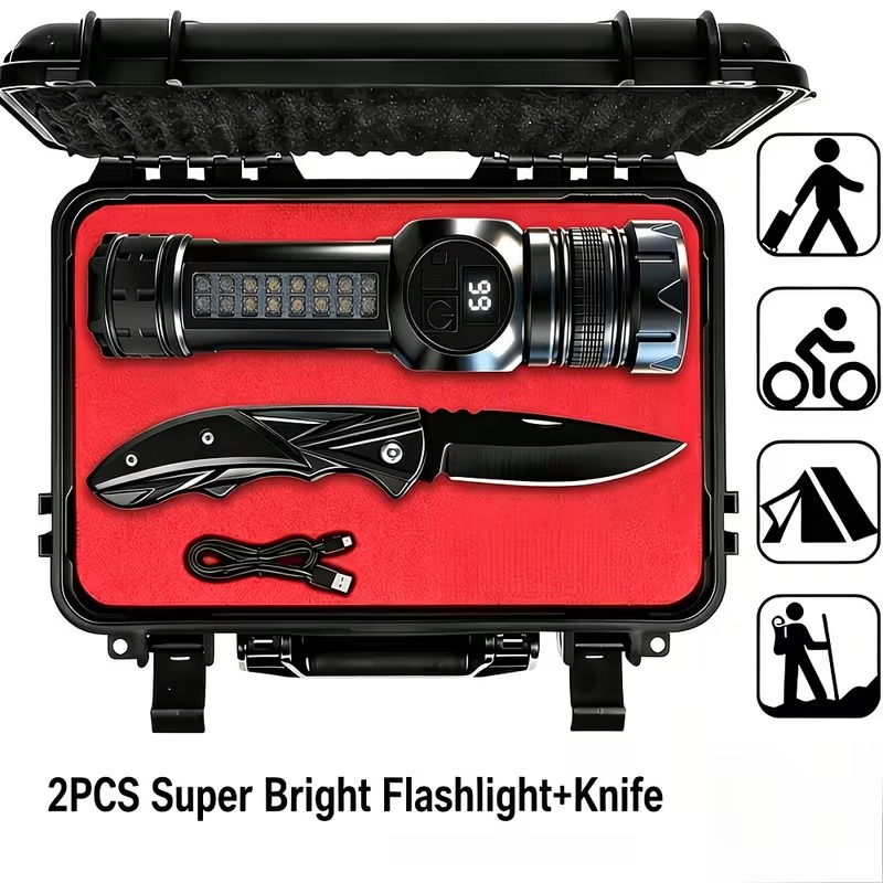 2PCS Super Bright Flashlight + Knife Set