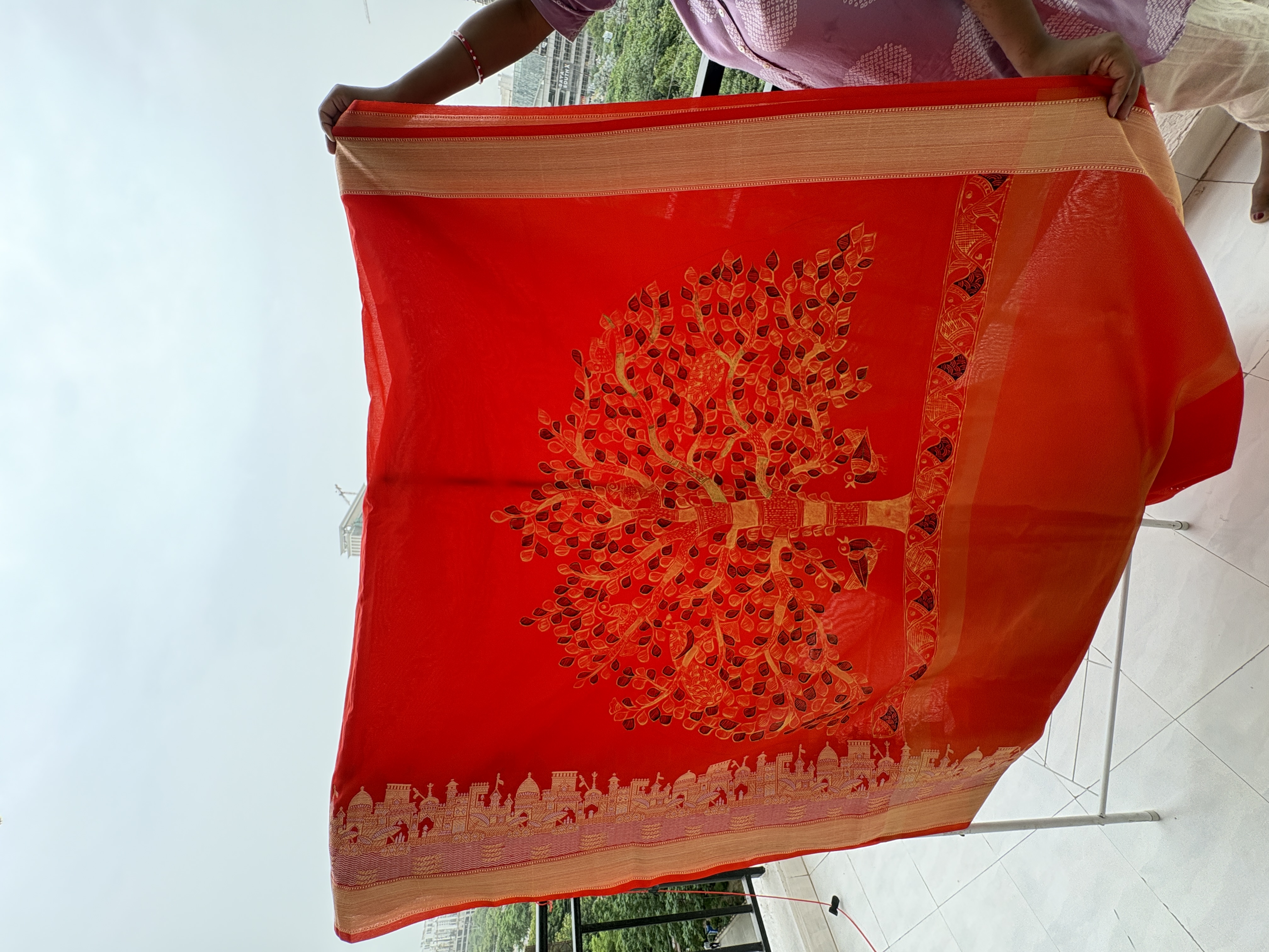 Madhubani Handpainted Tree of Life Saree