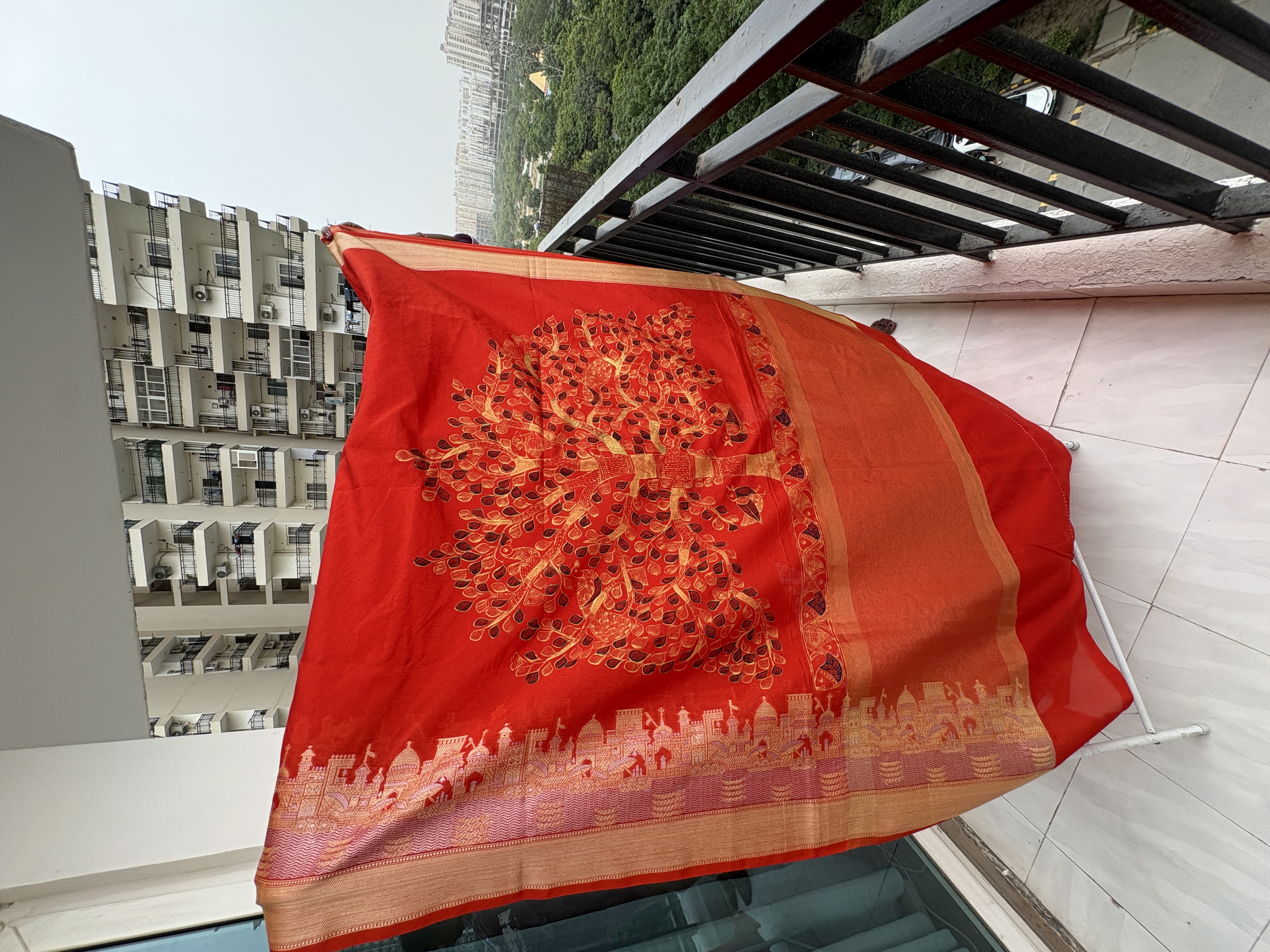 Madhubani Handpainted Tree of Life Saree