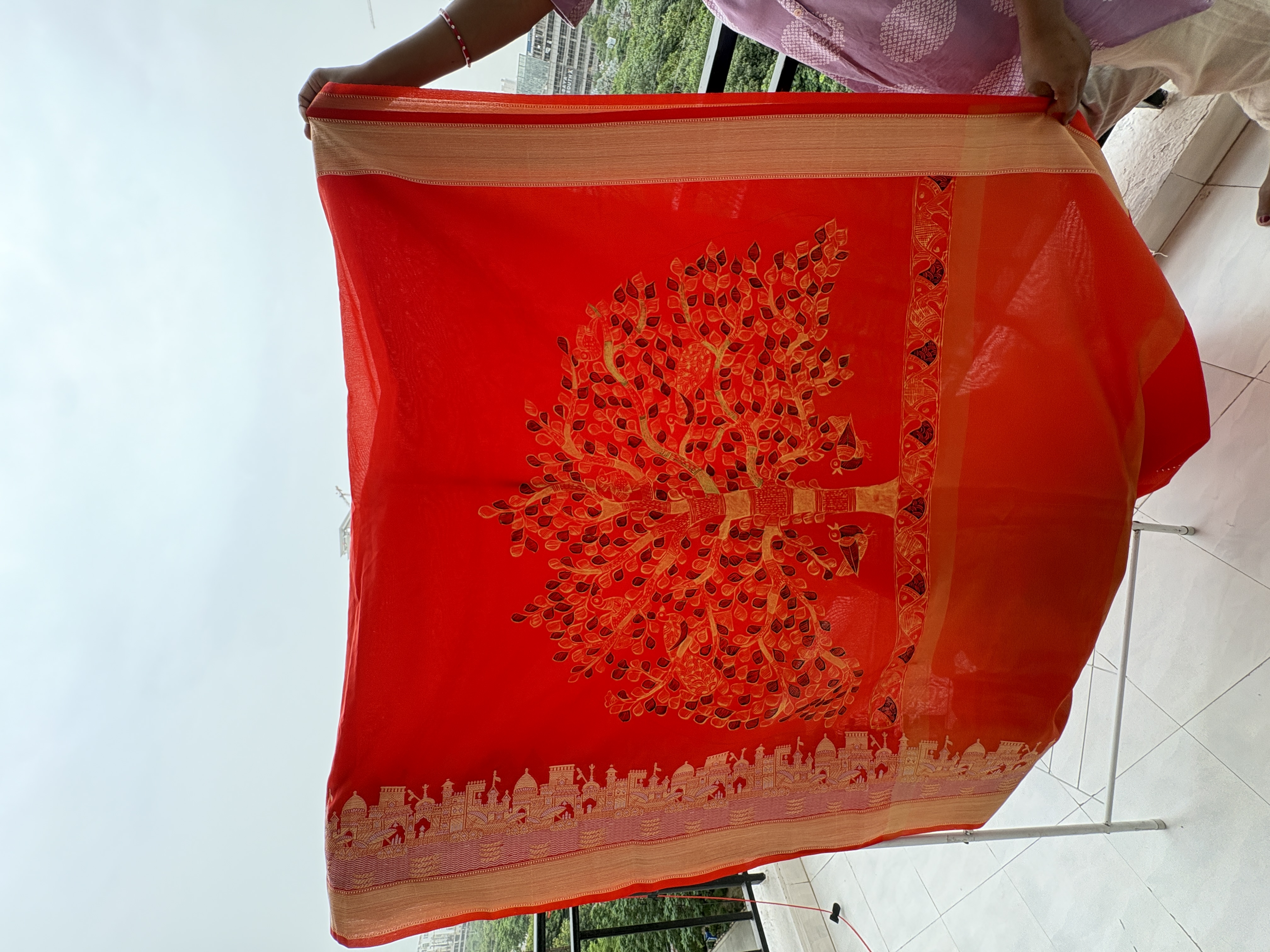 Madhubani Handpainted Tree of Life Saree