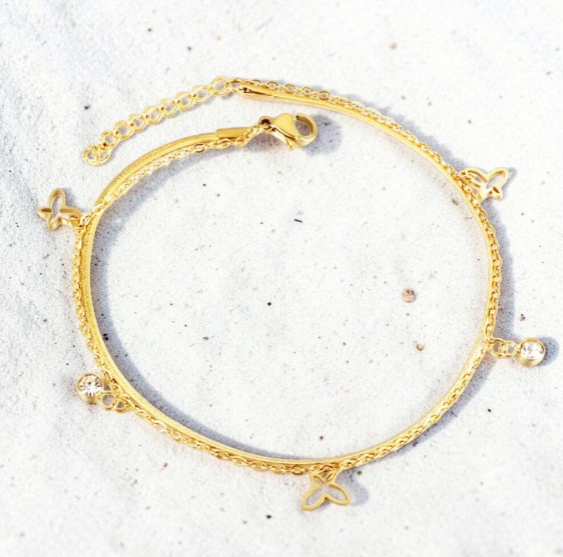 Bracelet Cheville Doré Papillon
