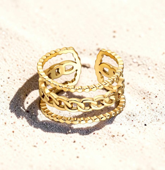 Bague chaîne dorée