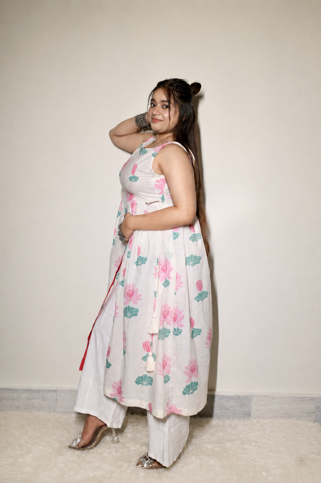  Lotus Bloom White kurta
